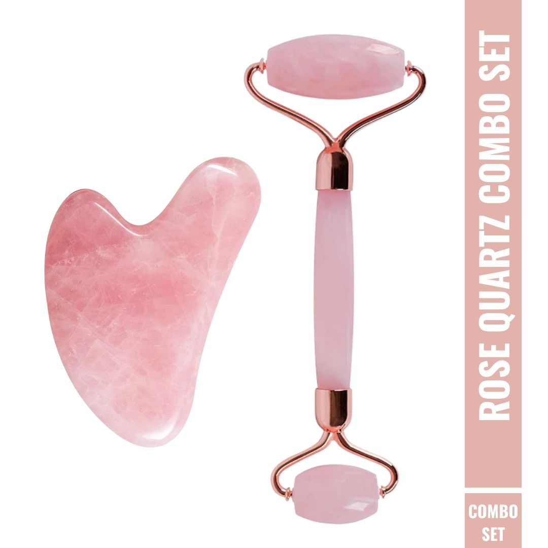 OROSSENTIALS Rose Quartz Face Roller and Gua Sha Combo Set (ORO-032)