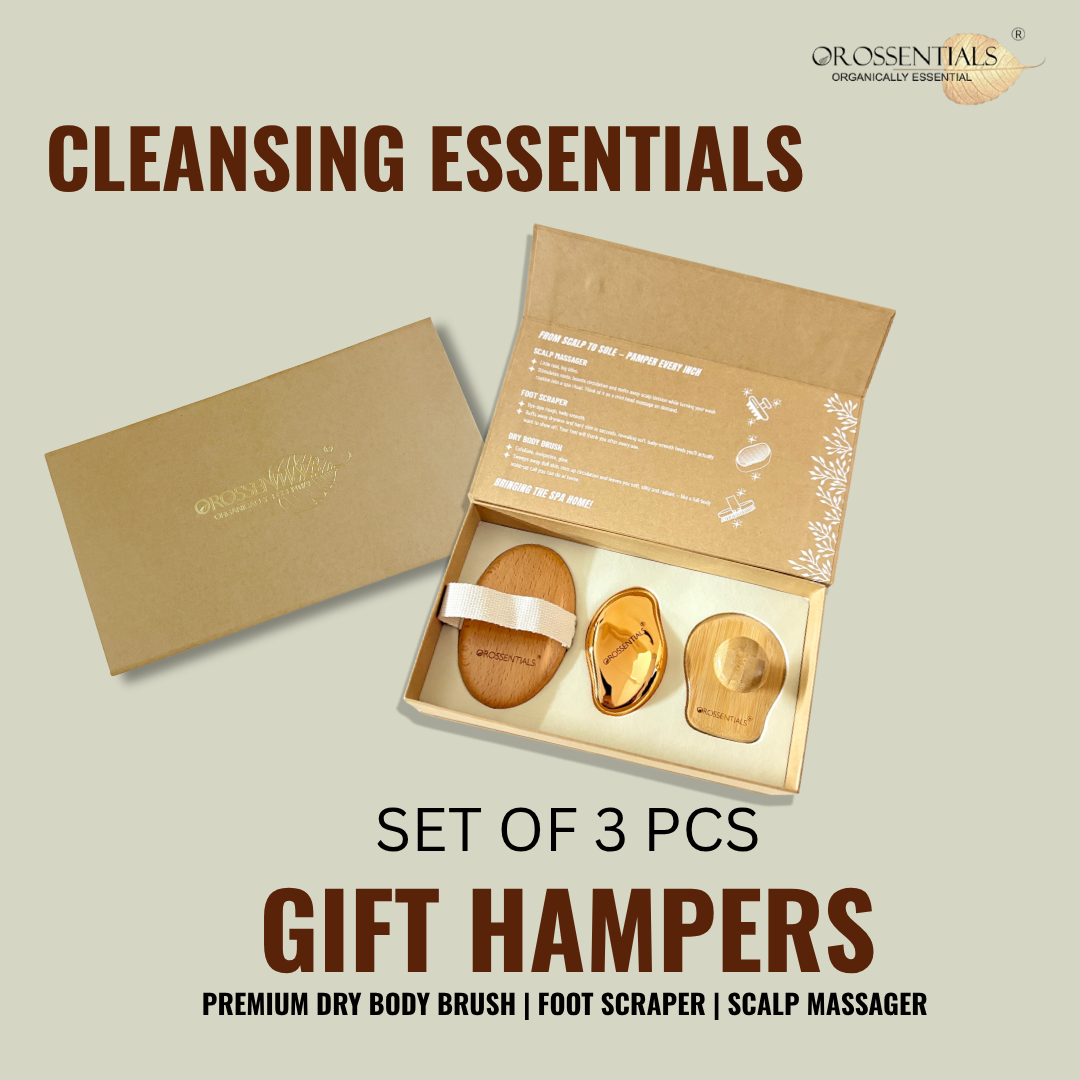 OROSSENTIALS Body Cleansing Kit 3-in-1 Body Care Kit – Foot Scraper, Scalp Massager & Body Brush for Smooth, Healthy Foot Scraper to gently exfoliate rough heels and remove dead skin, leaving your feet soft and smooth.
