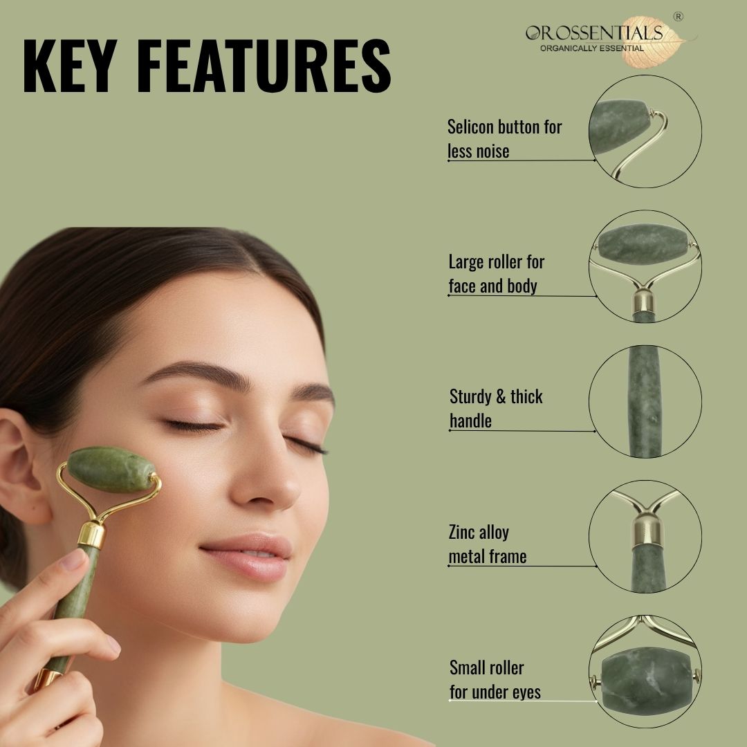 OROSSENTIALS Facial Massager Jade Roller Tool Natural Himalayan Stone For Face Neck (ORO-030)