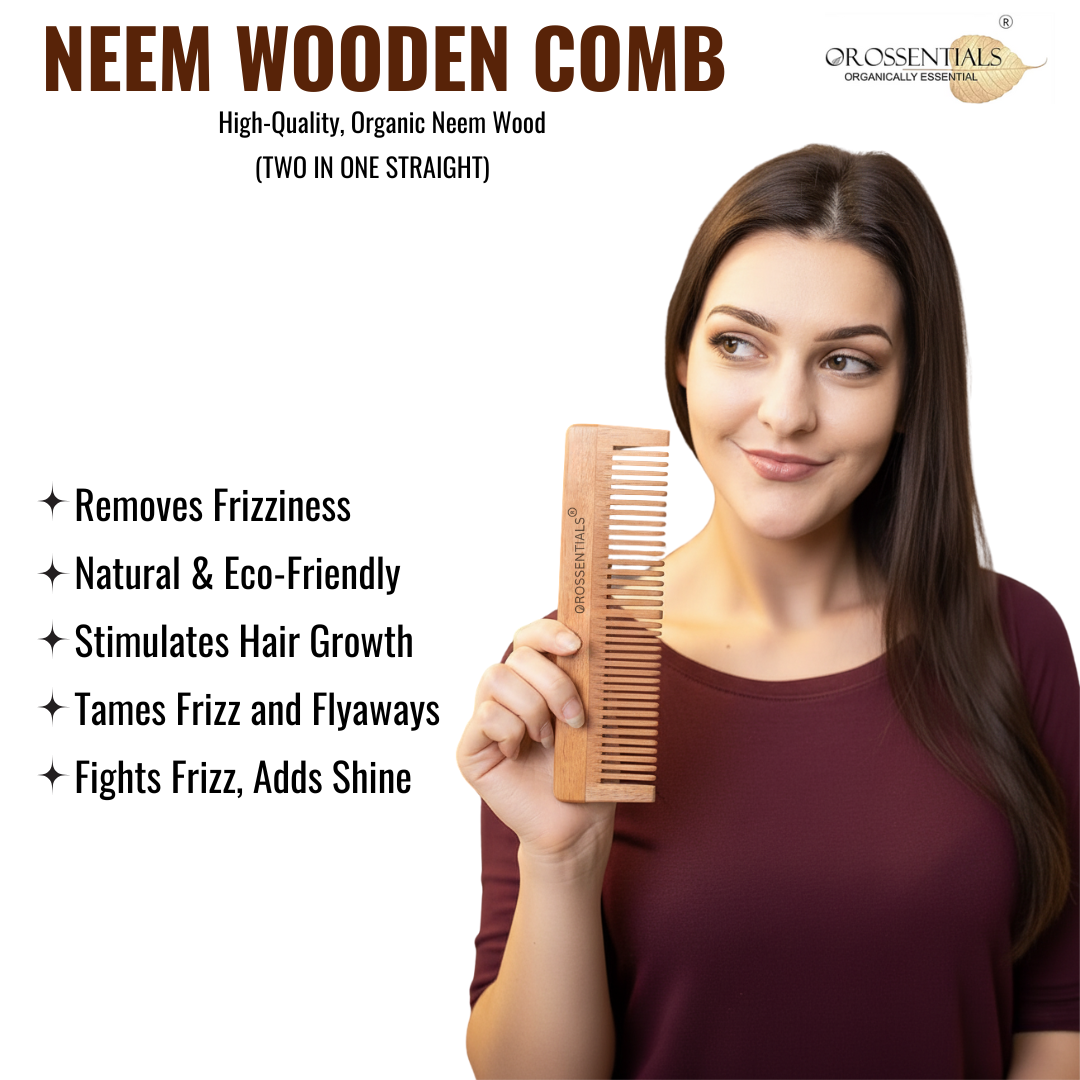OROSSENTIALS Neem Wooden Comb-Two In One Straight (ORO-008)