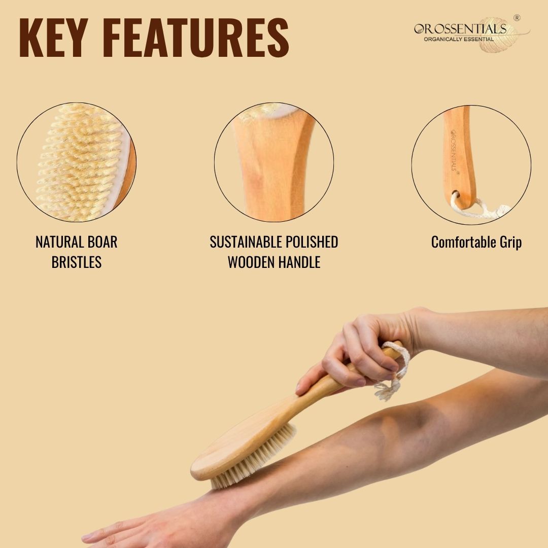 OROSSENTIALS Wooden Dry Body Brush With Handle (ORO-022)