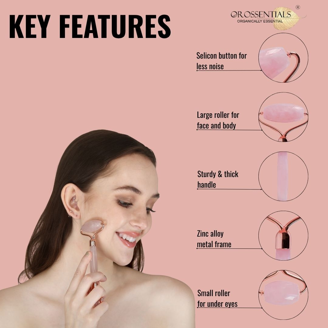 OROSSENTIALS Rose Quartz Face Roller Massage Tool (ORO-035)