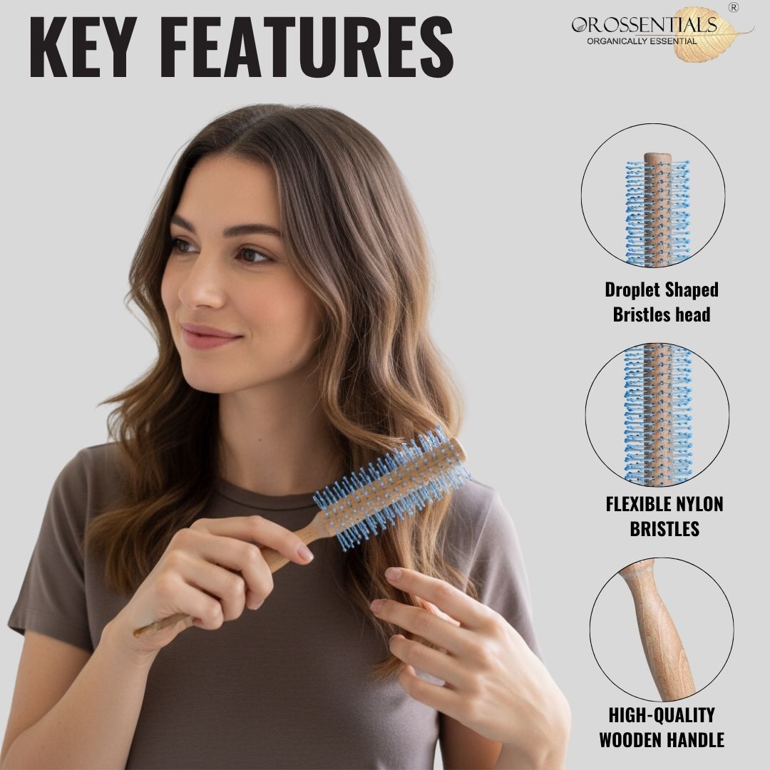 OROSSENTIALS Round Nylon Blue Hair Brush (ORO-054)