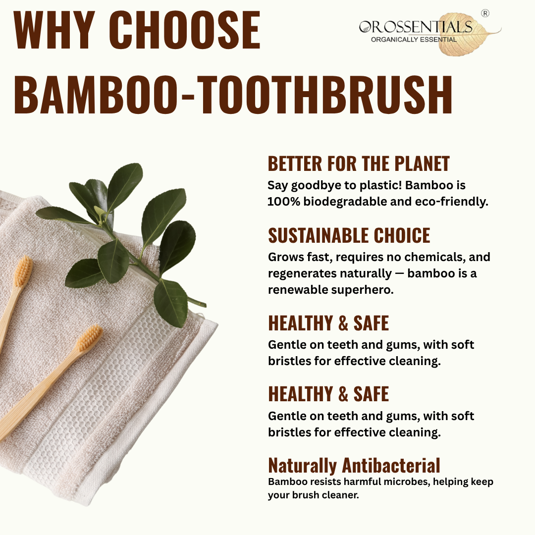 OROSSENTIALS Oral Care Bamboo Toothbrush with Ultra Soft Bristle - Pack of 4