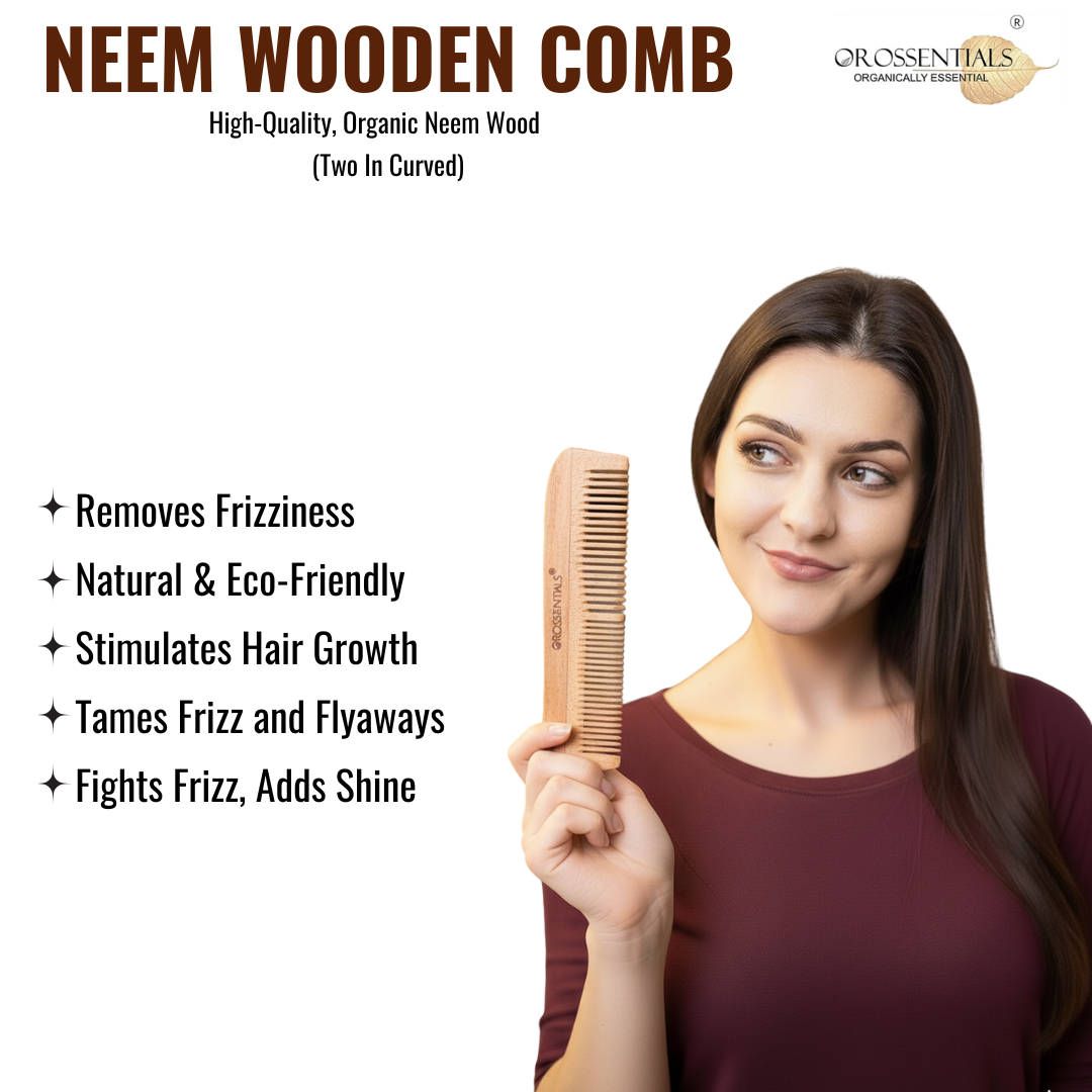 OROSSENTIALS Organic Neem Wooden Comb two in one 100% (ORO-003)