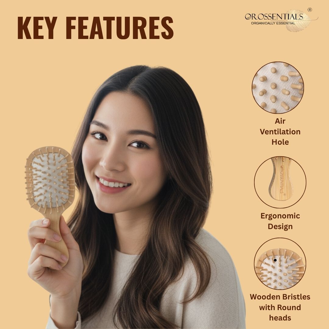 Orossentials Wooden Hair Brush Compact Size Travel Friendly (ORO-057)