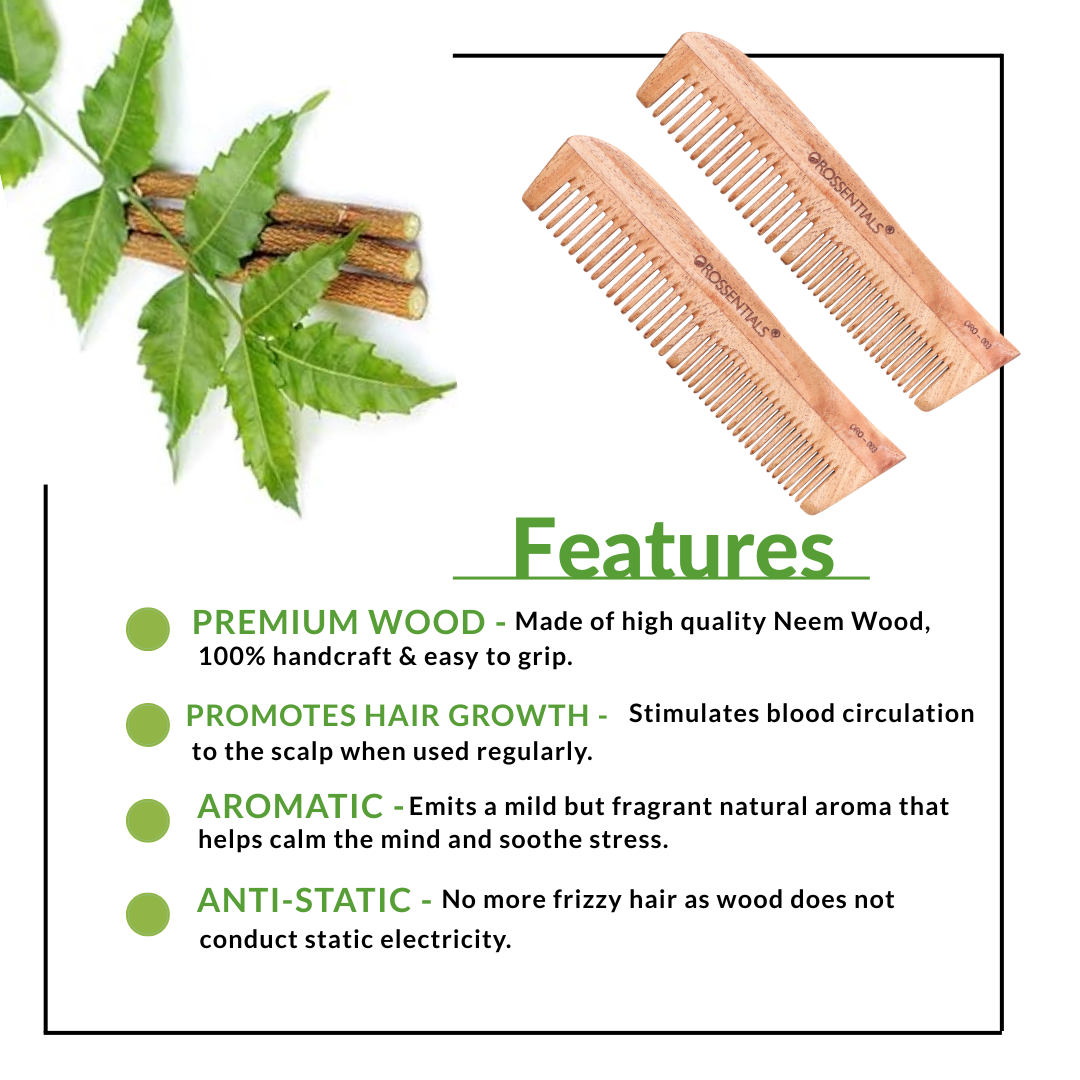 Neem Wooden Comb 2 In 1 Model (Set Of 2)