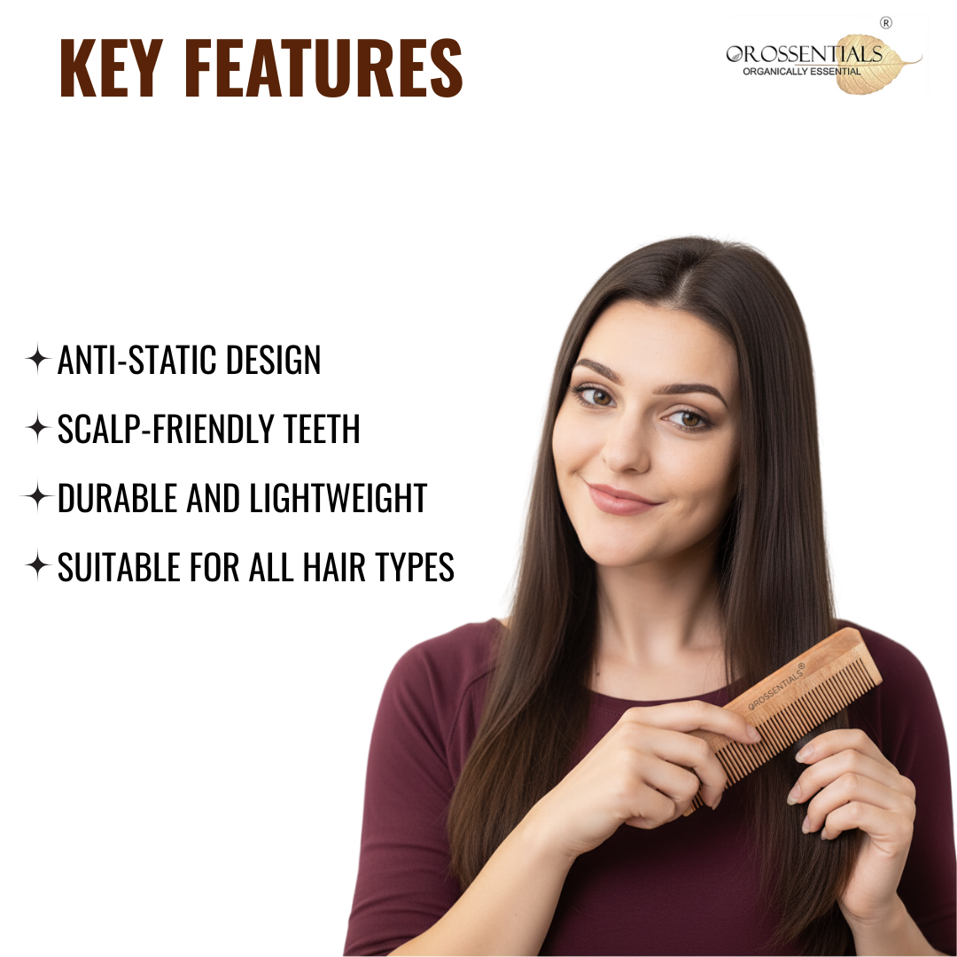 OROSSENTIALS Neem Wood Comb Single Teeth 100% (ORO-002)