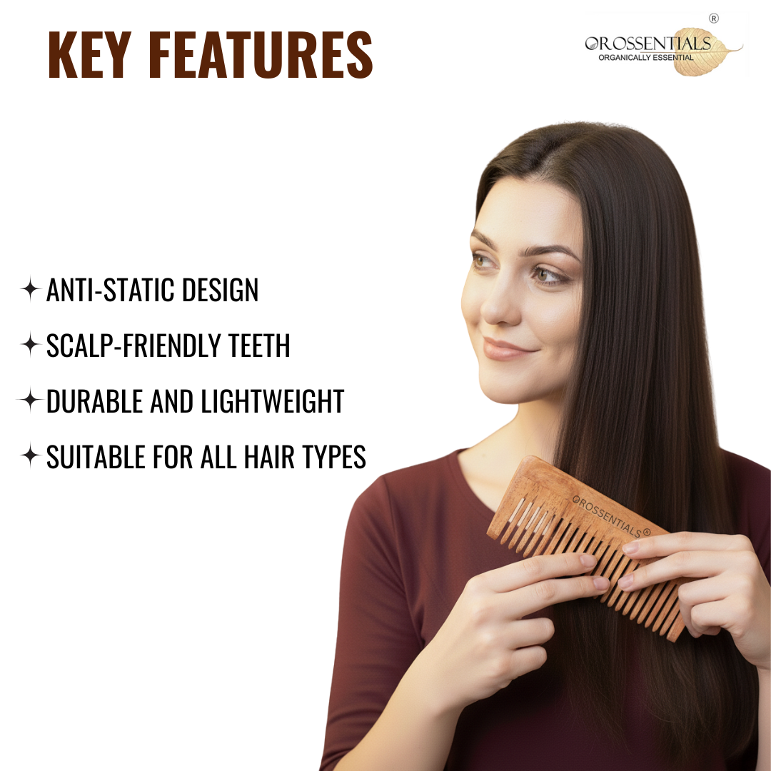OROSSENTIALS Neem Wooden Comb Detangling All Hair Type (ORO-009)