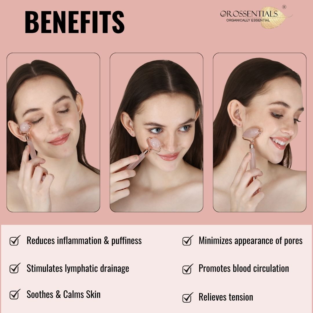 OROSSENTIALS Rose Quartz Face Roller Massage Tool (ORO-035)