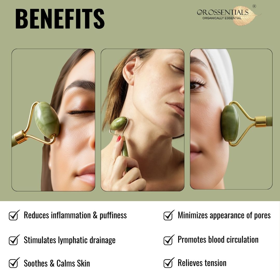 OROSSENTIALS Facial Massager Jade Roller Tool Natural Himalayan Stone For Face Neck (ORO-030)