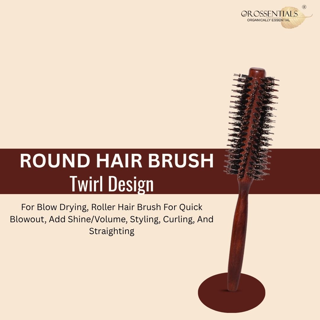 Wooden Round Hair Brush for Women & Men With Twirl Design (ORO-019)
