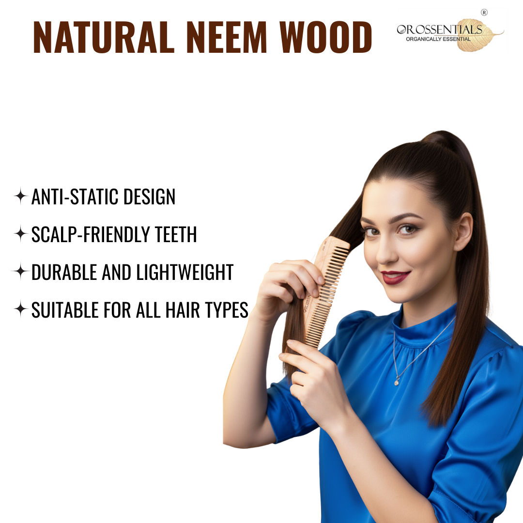 OROSSENTIALS Organic Neem Wooden Comb two in one 100% (ORO-003)