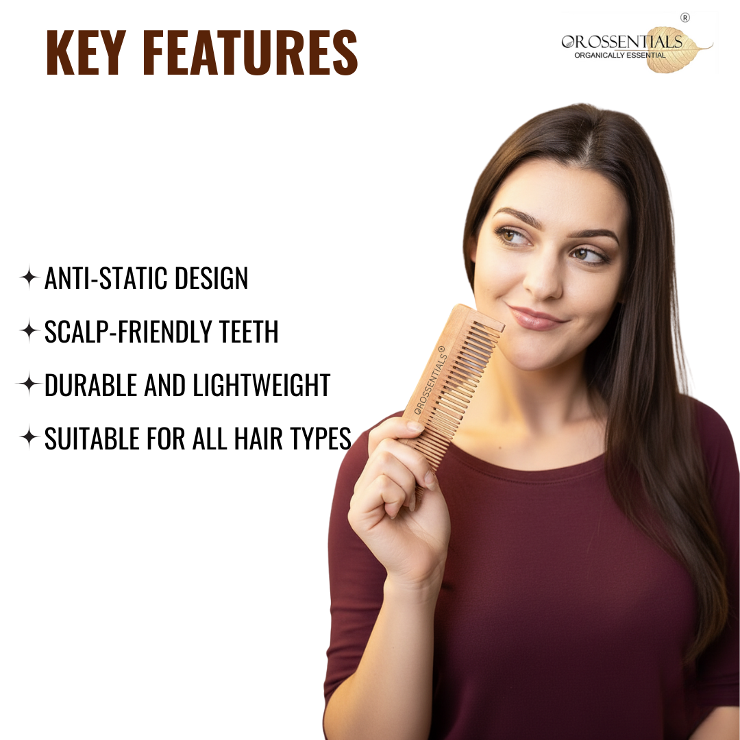 OROSSENTIALS Neem Wooden Comb-Two In One Straight (ORO-008)