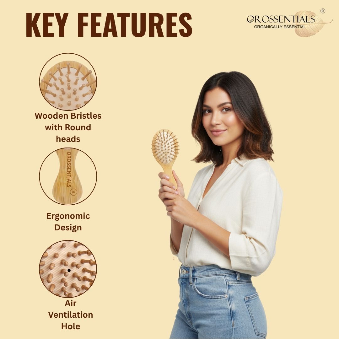 OROSSENTIALS Bamboo Hair Brush with Bamboo Bristle Travel Friendly (ORO-015)