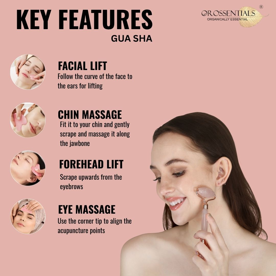 OROSSENTIALS Rose Quartz Face Roller and Gua Sha Combo Set (ORO-032)