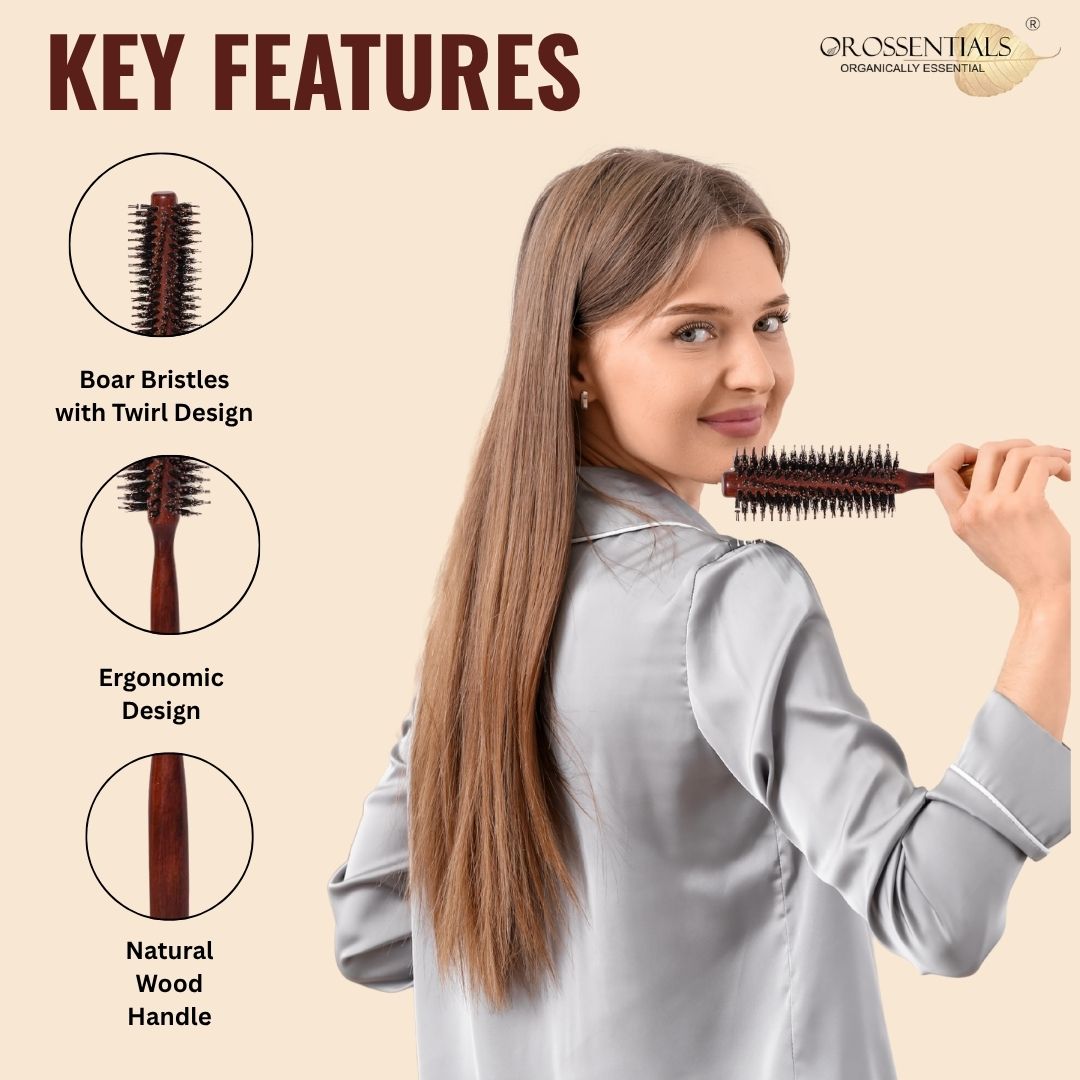 Wooden Round Hair Brush for Women & Men With Twirl Design (ORO-019)
