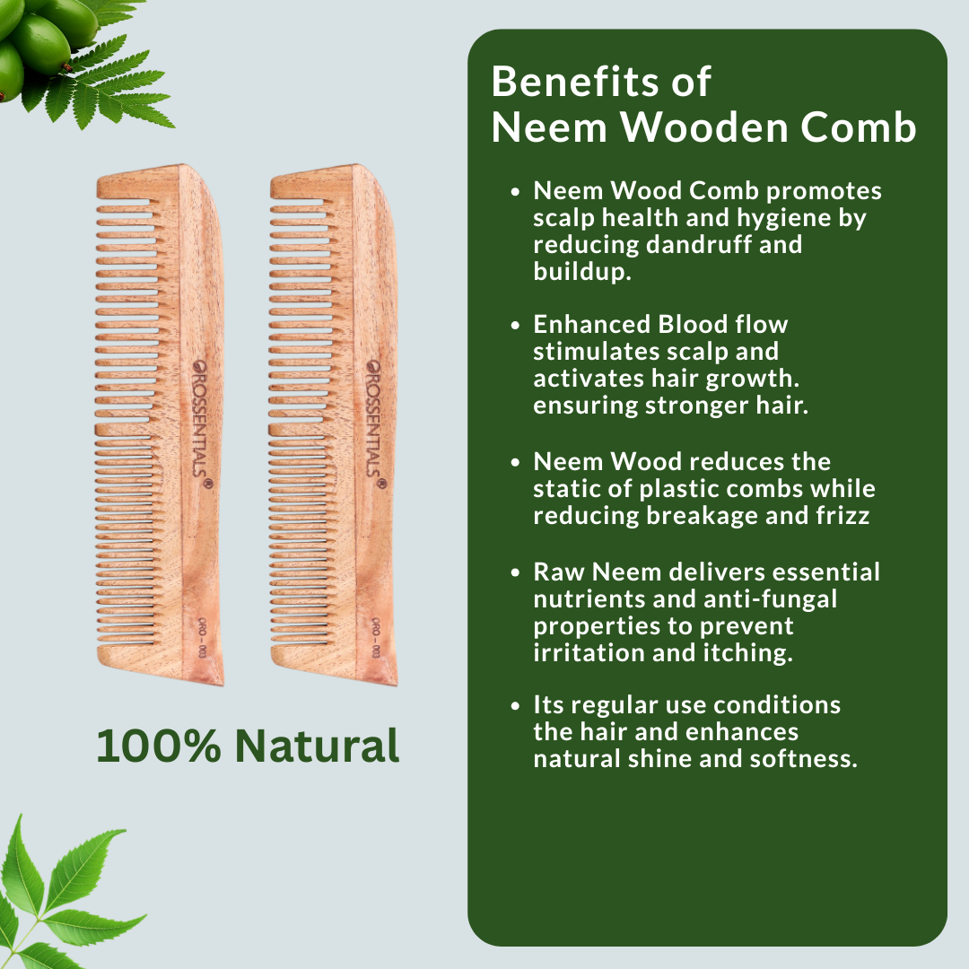 Neem Wooden Comb 2 In 1 Model (Set Of 2)