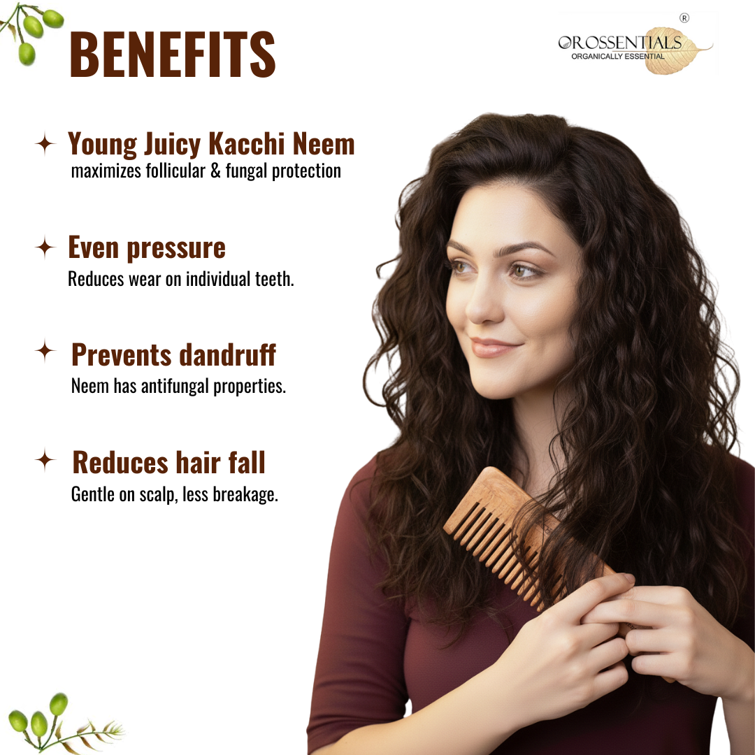OROSSENTIALS Neem Wooden Comb Detangling All Hair Type (ORO-009)