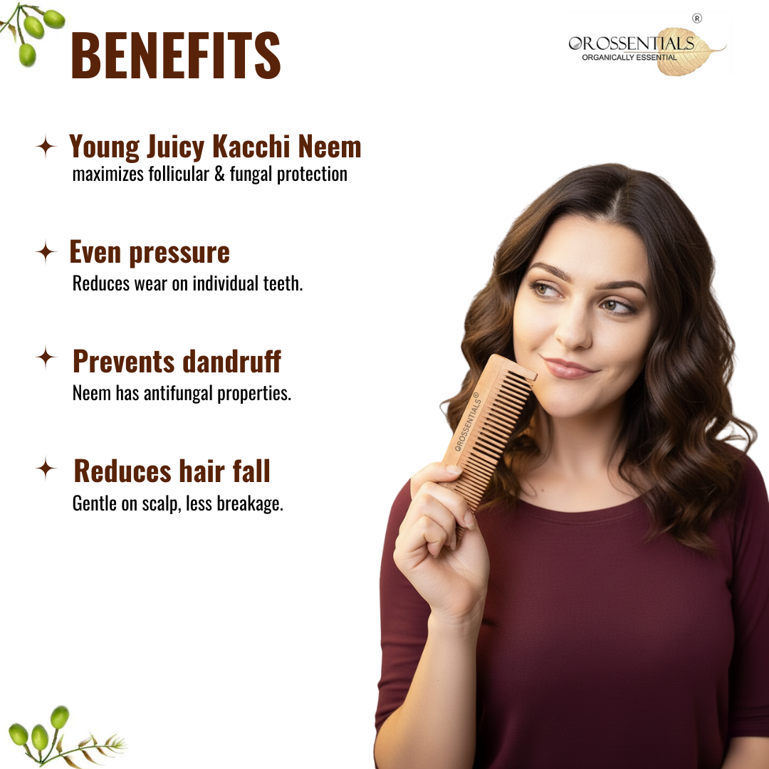 OROSSENTIALS Neem Wooden Comb-Two In One Straight (ORO-008)