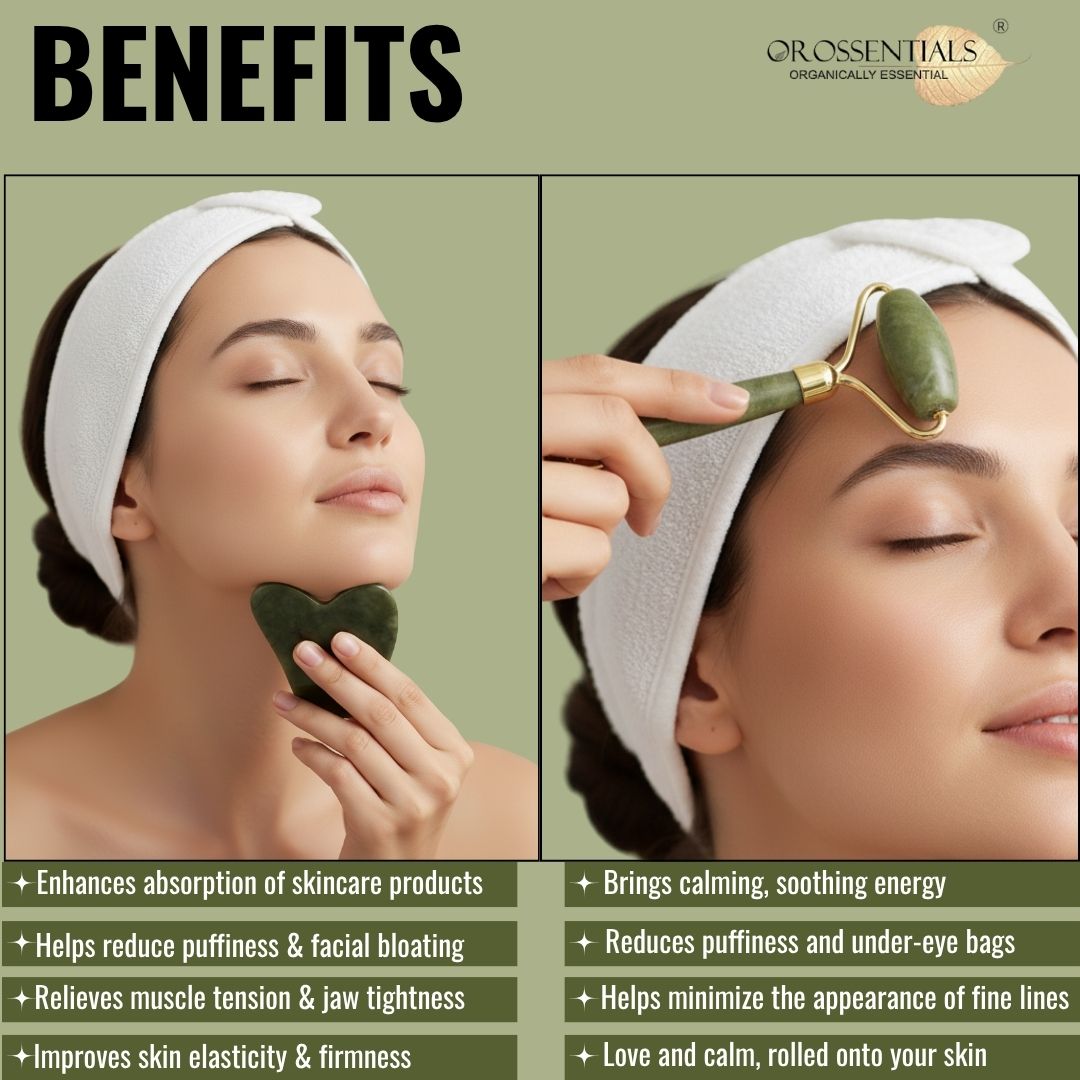 OROSSENTIALS Face Massage Jade Roller And Gua Sha Set (ORO-031)