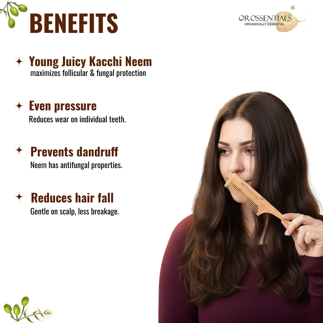 OROSSENTIALS Neem Wooden Comb long tail Natural 100% (ORO-004)