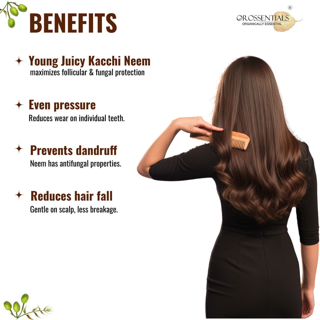 OROSSENTIALS Organic Neem Wooden Comb two in one 100% (ORO-003)