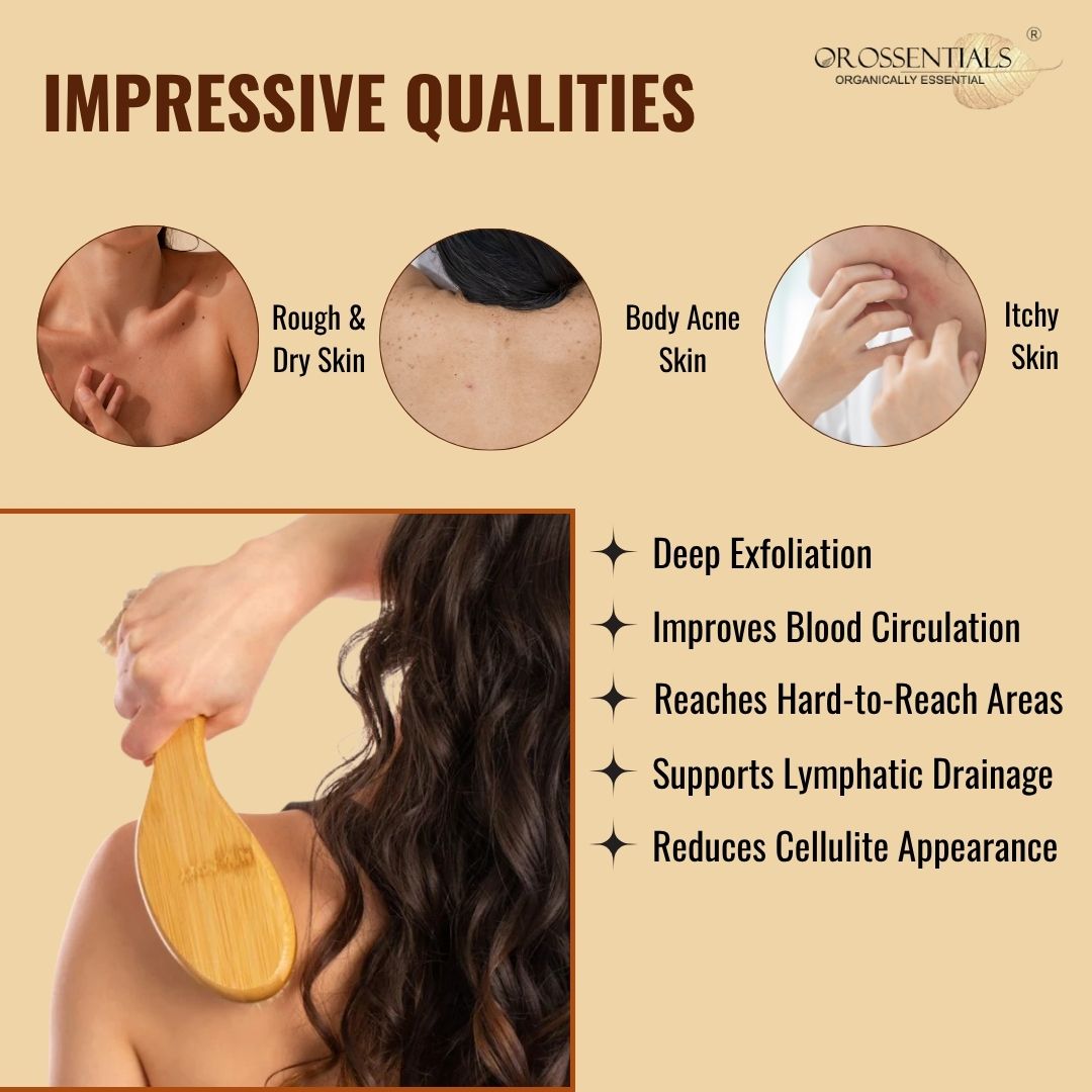 OROSSENTIALS Wooden Dry Body Brush With Handle (ORO-022)