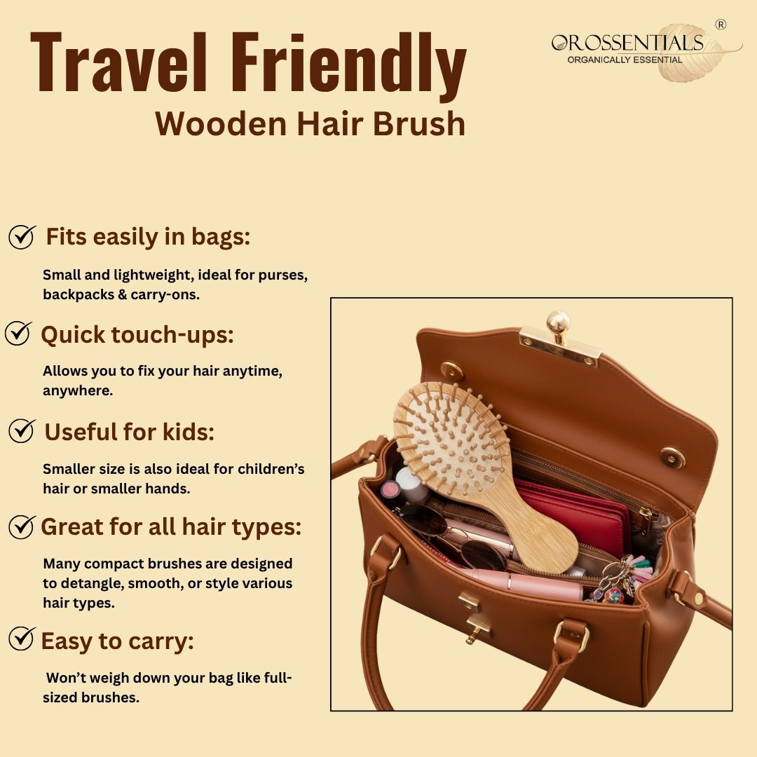 OROSSENTIALS Bamboo Hair Brush with Bamboo Bristle Travel Friendly (ORO-015)