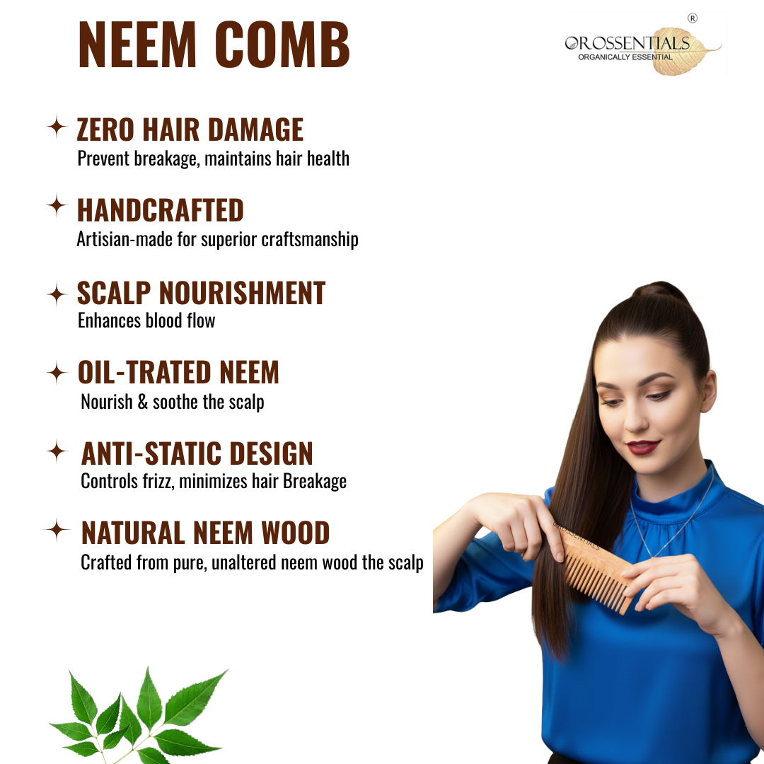 OROSSENTIALS Neem Wooden Comb Detangling All Hair Type (ORO-009)