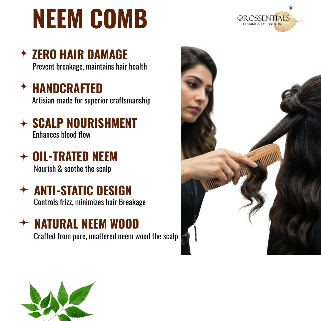OROSSENTIALS Organic Neem Wooden Comb two in one 100% (ORO-003)