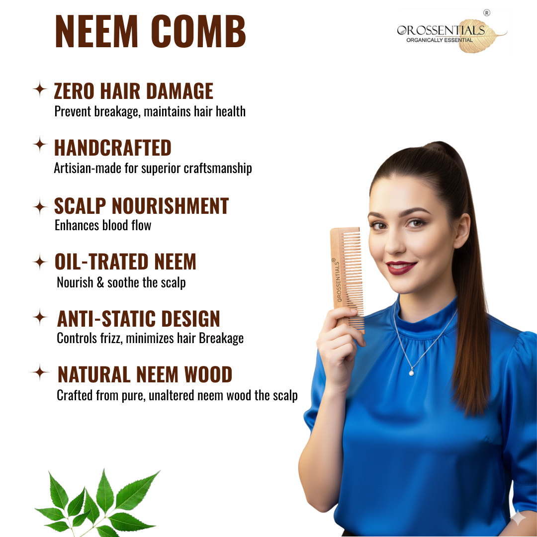 OROSSENTIALS Neem Wooden Comb-Two In One Straight (ORO-008)
