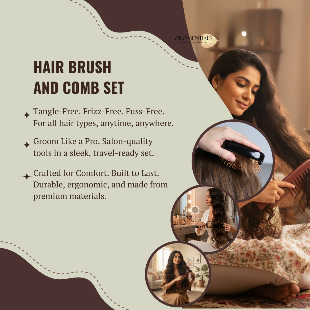 Hair Grooming Set | 1 Sandalwood Comb | 1 Palm Tangle Hair Brush | 1 Dark Pemium Hair Brush | Hair Styling Kit – 3-Piece Set for Effortless Grooming & Styling