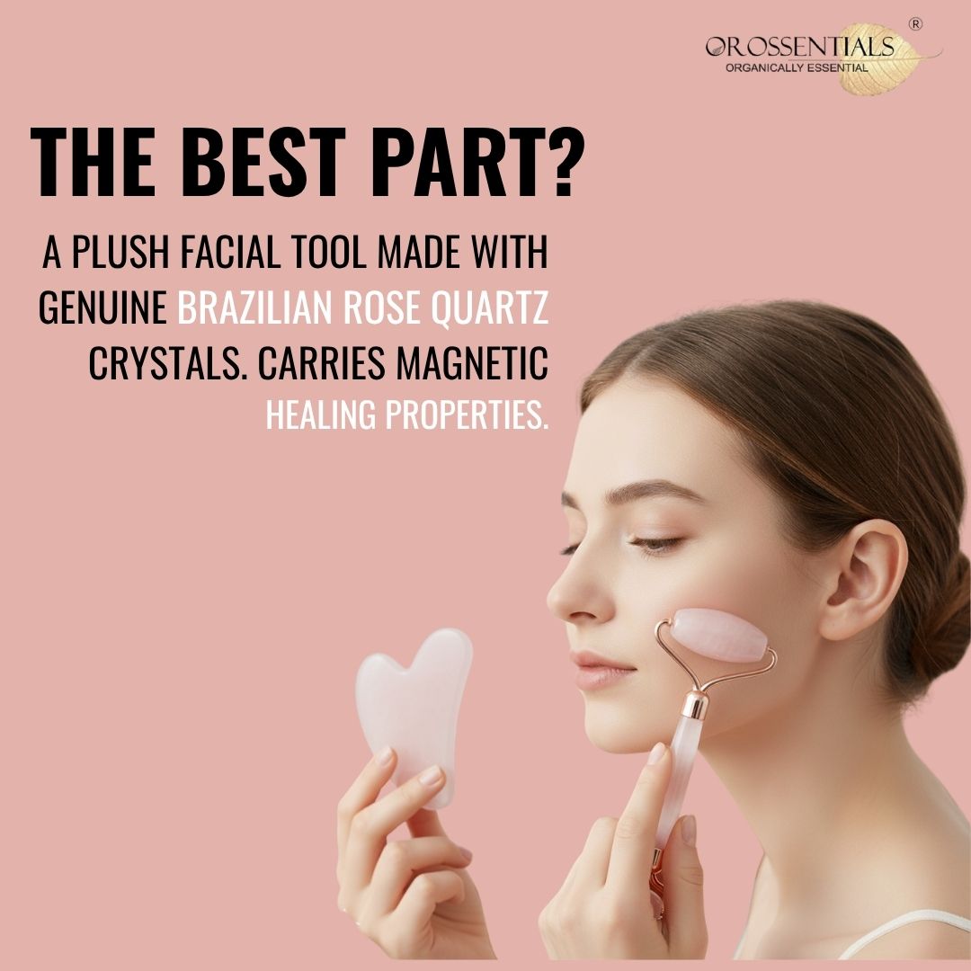 OROSSENTIALS Rose Quartz Face Roller and Gua Sha Combo Set (ORO-032)