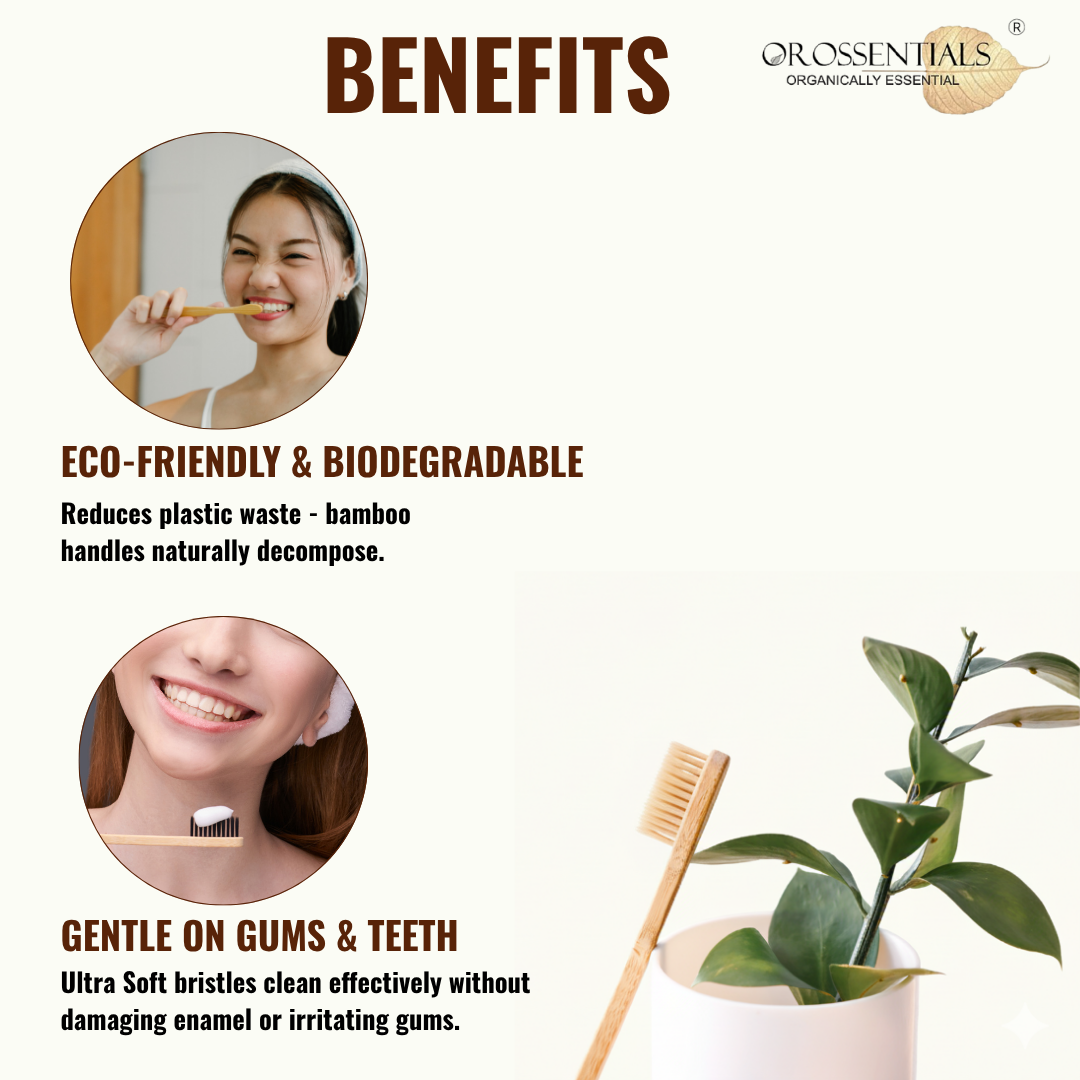 OROSSENTIALS Oral Care Bamboo Toothbrush with Ultra Soft Bristle - Pack of 4