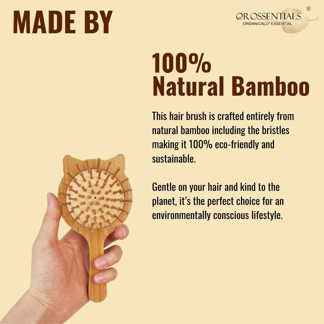 OROSSENTIALS Cat Shape Bamboo wooden Hair Brush - Eco-Friendly Choice (ORO-016)
