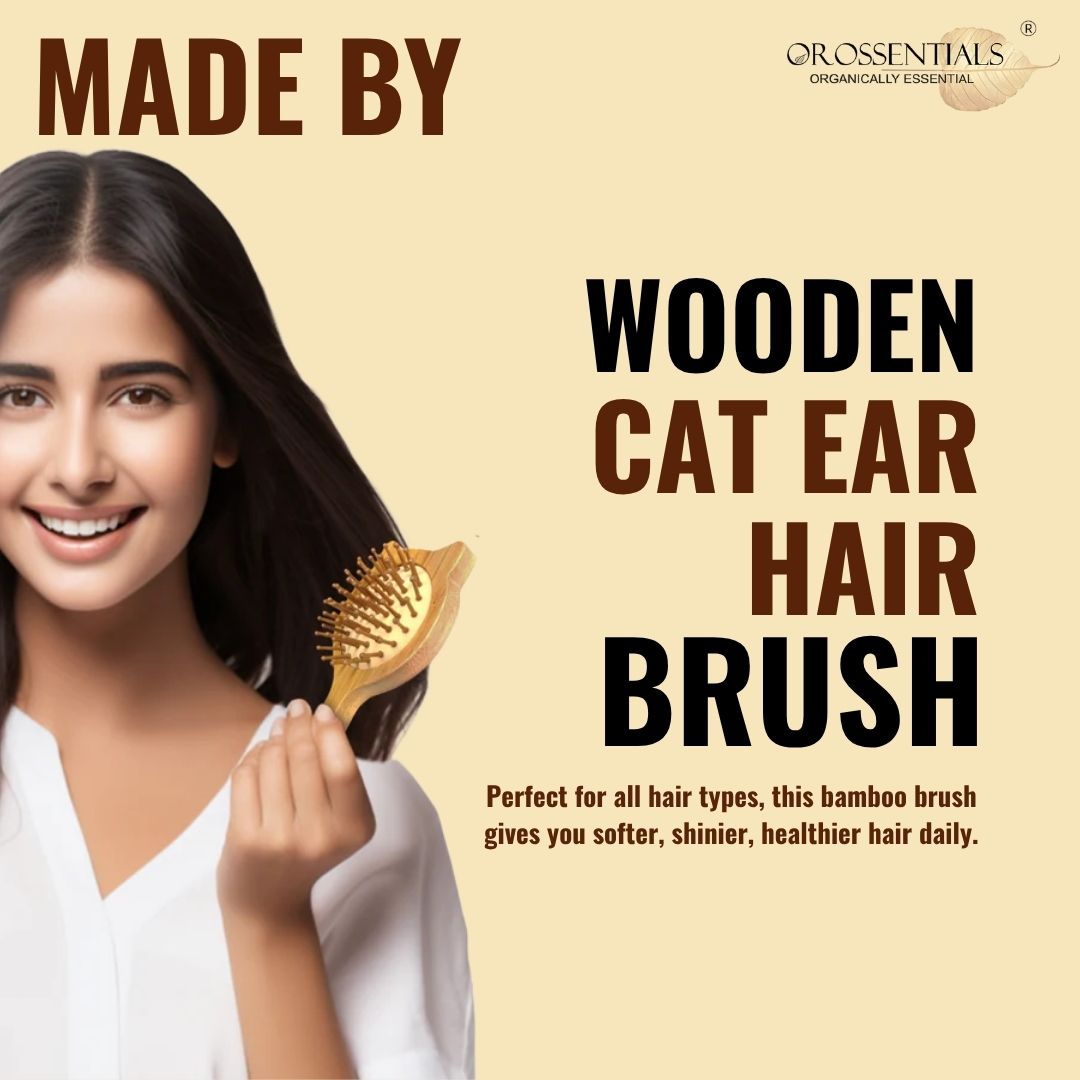 OROSSENTIALS Cat Shape Bamboo wooden Hair Brush - Eco-Friendly Choice (ORO-016)