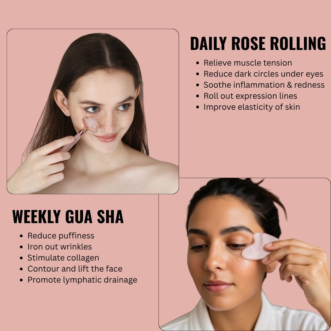 OROSSENTIALS Rose Quartz Face Roller and Gua Sha Combo Set (ORO-032)