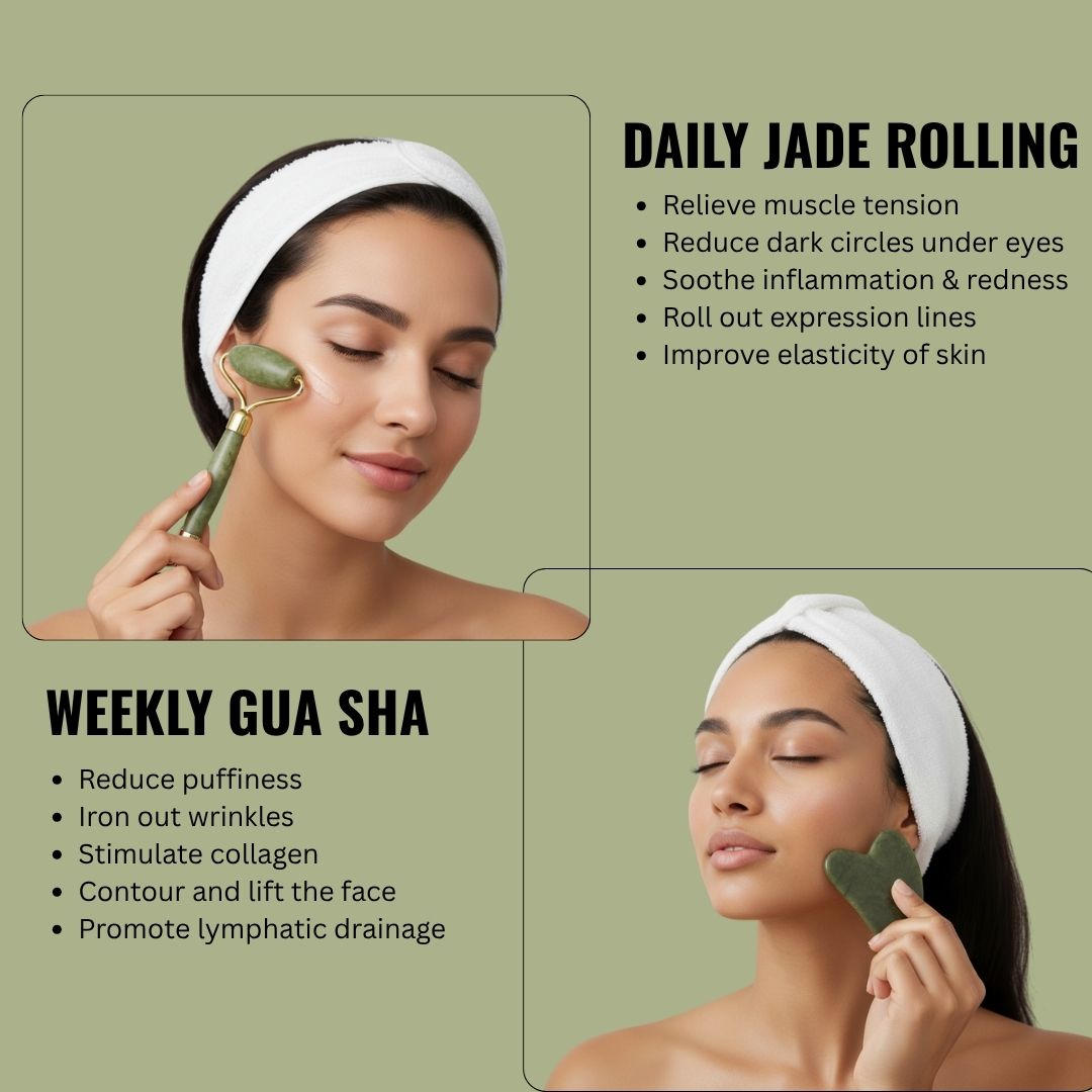 OROSSENTIALS Face Massage Jade Roller And Gua Sha Set (ORO-031)