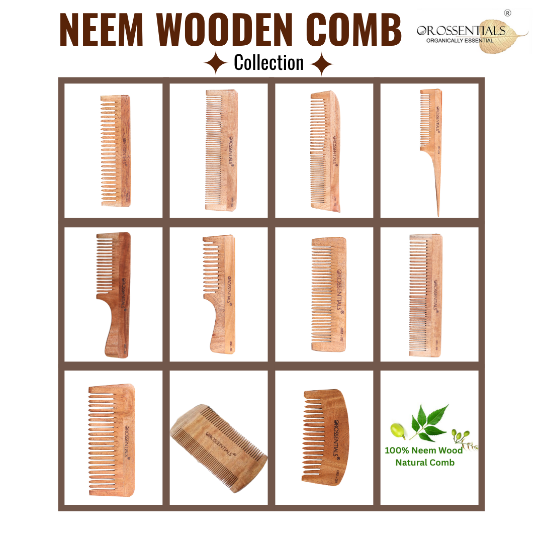 OROSSENTIALS Organic Neem wooden Comb handle wide teeth 100% (ORO-006)
