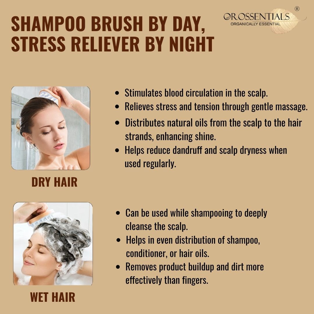 OROSSENTIALS Wooden Scalp Massager Shampoo Hair Brush With Soft Bristles Scalp Massager For Hair Growth