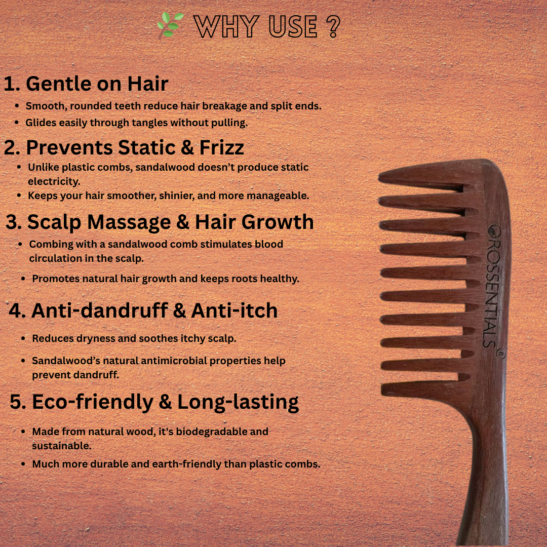 Sandalwood Comb - Zero Waste Comb, 100% Wood, Plastic Free (ORO-059)