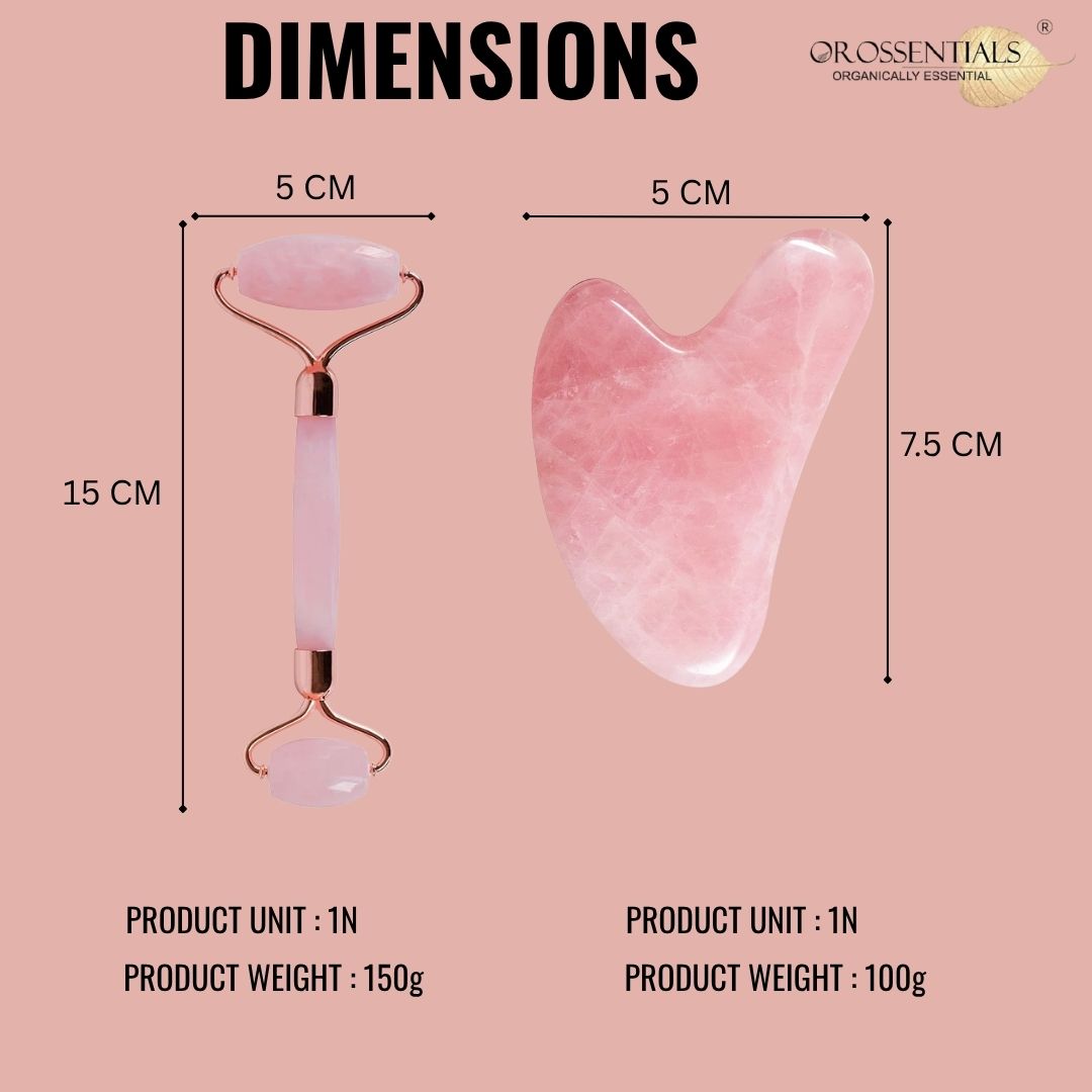 OROSSENTIALS Rose Quartz Face Roller and Gua Sha Combo Set (ORO-032)