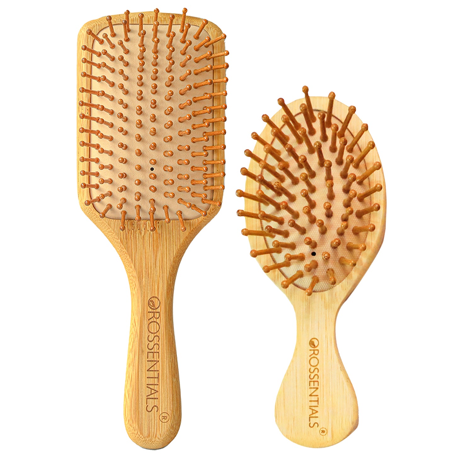 Wooden Hair Brush & Mini Brush Combo | Eco-Friendly Bamboo Brush | Hair Brushes with Bamboo Bristles | Flat Paddle Brush Combo | Ideal For Men Women(BC-11-15-PK2)