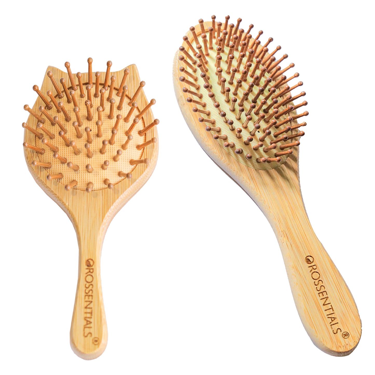 India's No 1 Oval Small & Cat Ear Bamboo Wooden Combo Set Hair Brush (BC-14-16)