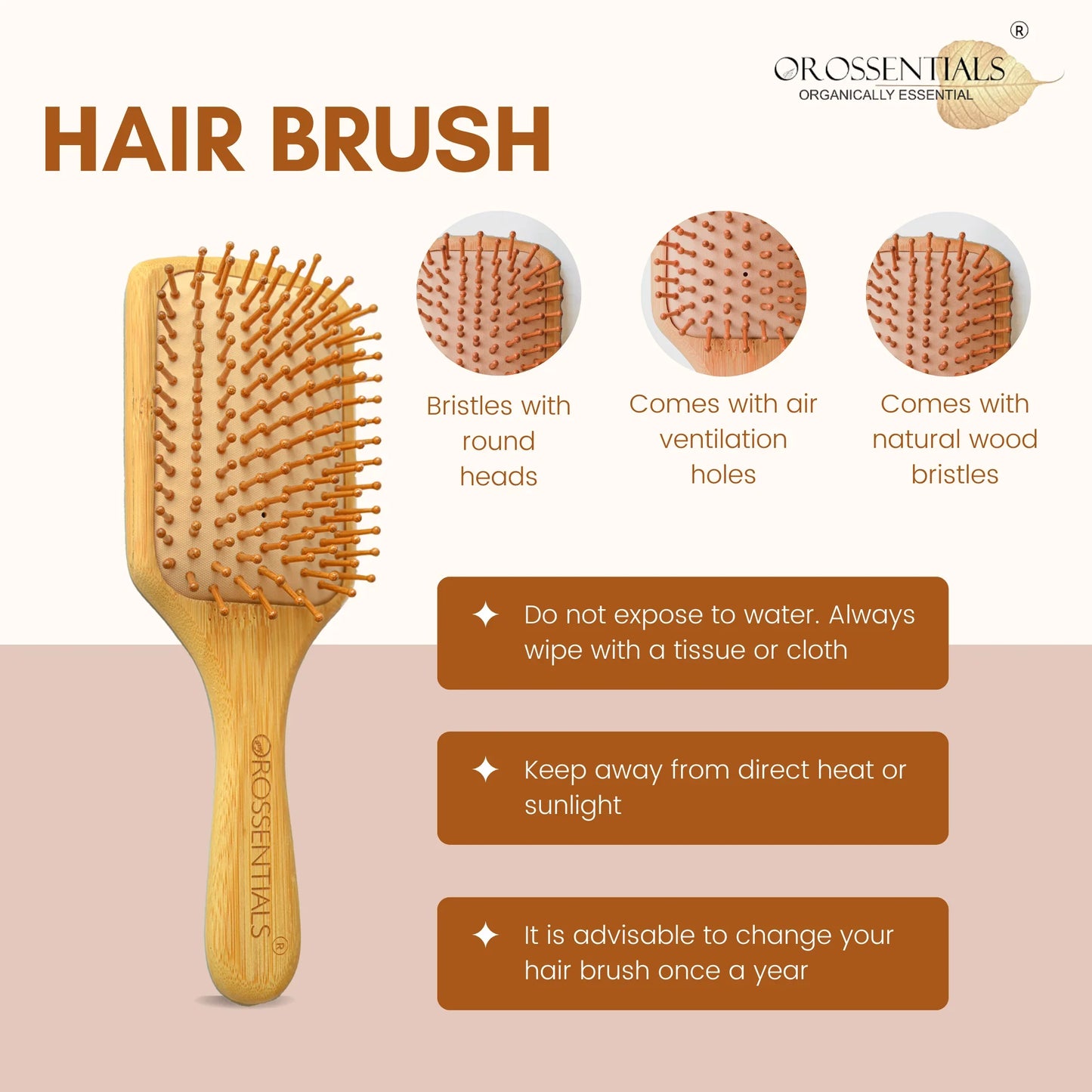 Wooden Hair Brush Rectangle Big & Small Combo Set (BC-11-12-PK2)