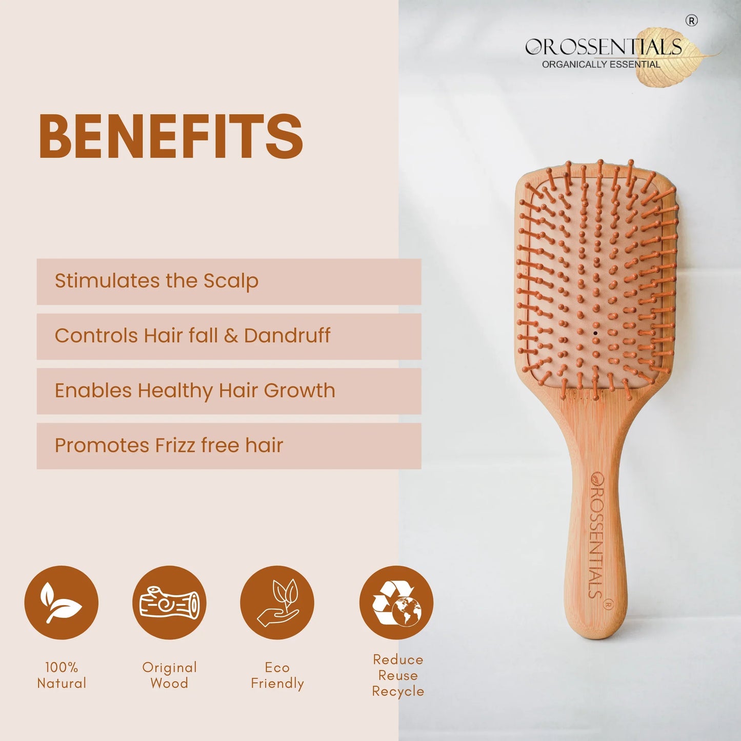 Wooden Hair Brush Rectangle Big & Small Combo Set (BC-11-12-PK2)