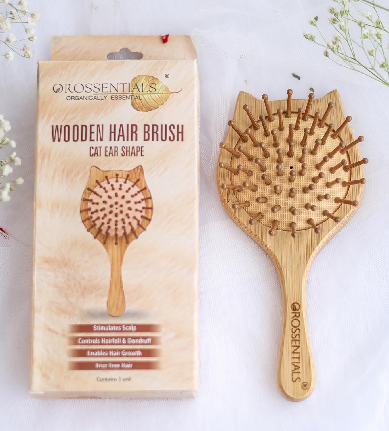 Travel Friendly Wooden Hair Combo Brush Cat Ear Shape (ORO-15-16)