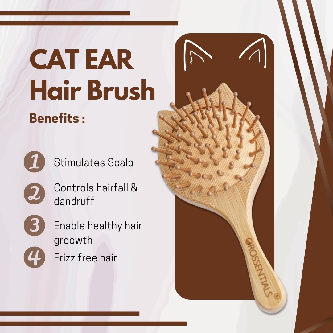 Travel Friendly Wooden Hair Combo Brush Cat Ear Shape (ORO-15-16)