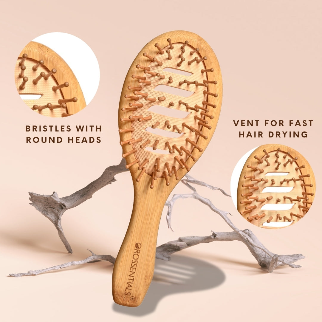 Wooden Small Oval Wooden Hair Brush | Professional Vent Hair Brush Combo Set Of 2 (ORO-014-049)